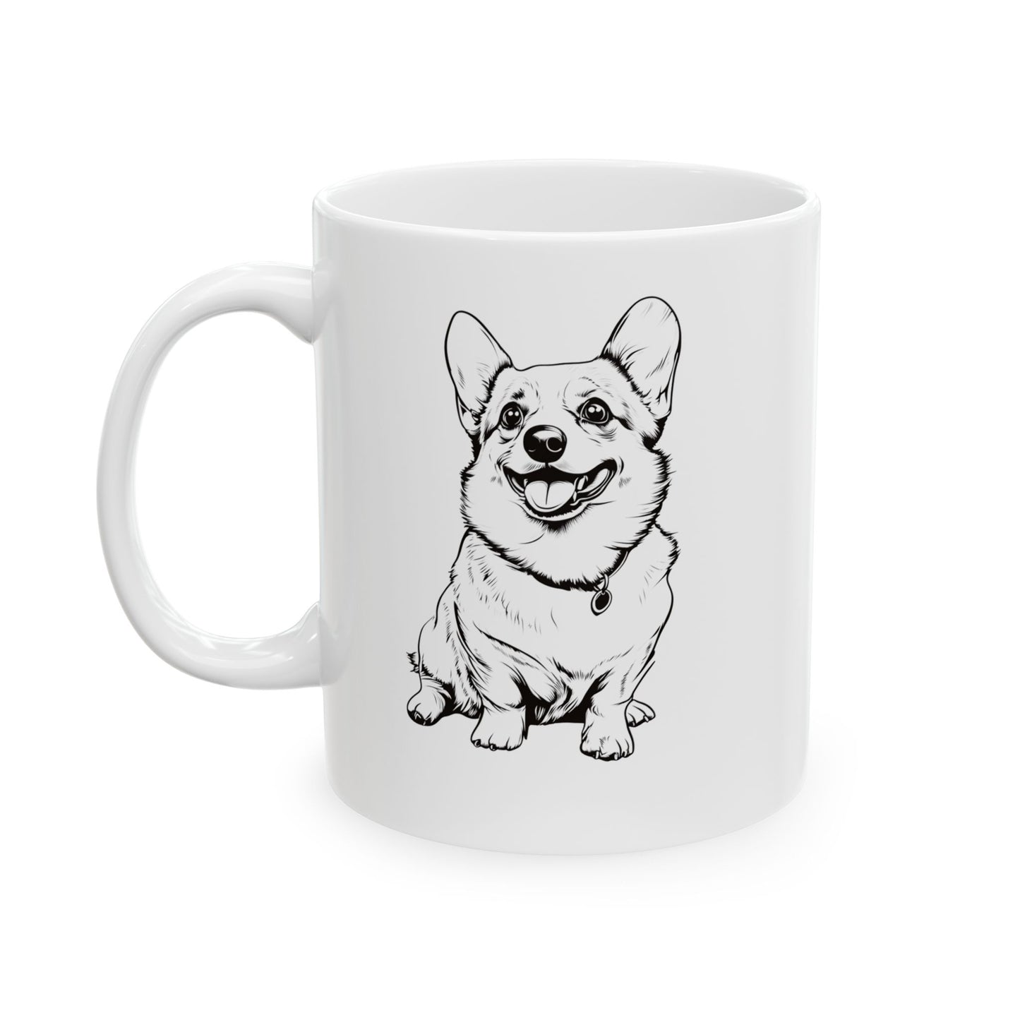 Playful Corgi puppy pencil-like sketch coffee mug