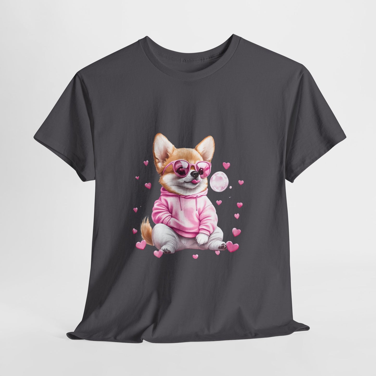 Soft cotton Corgi owner t-shirt - machine washable humorous dog design with heart accents