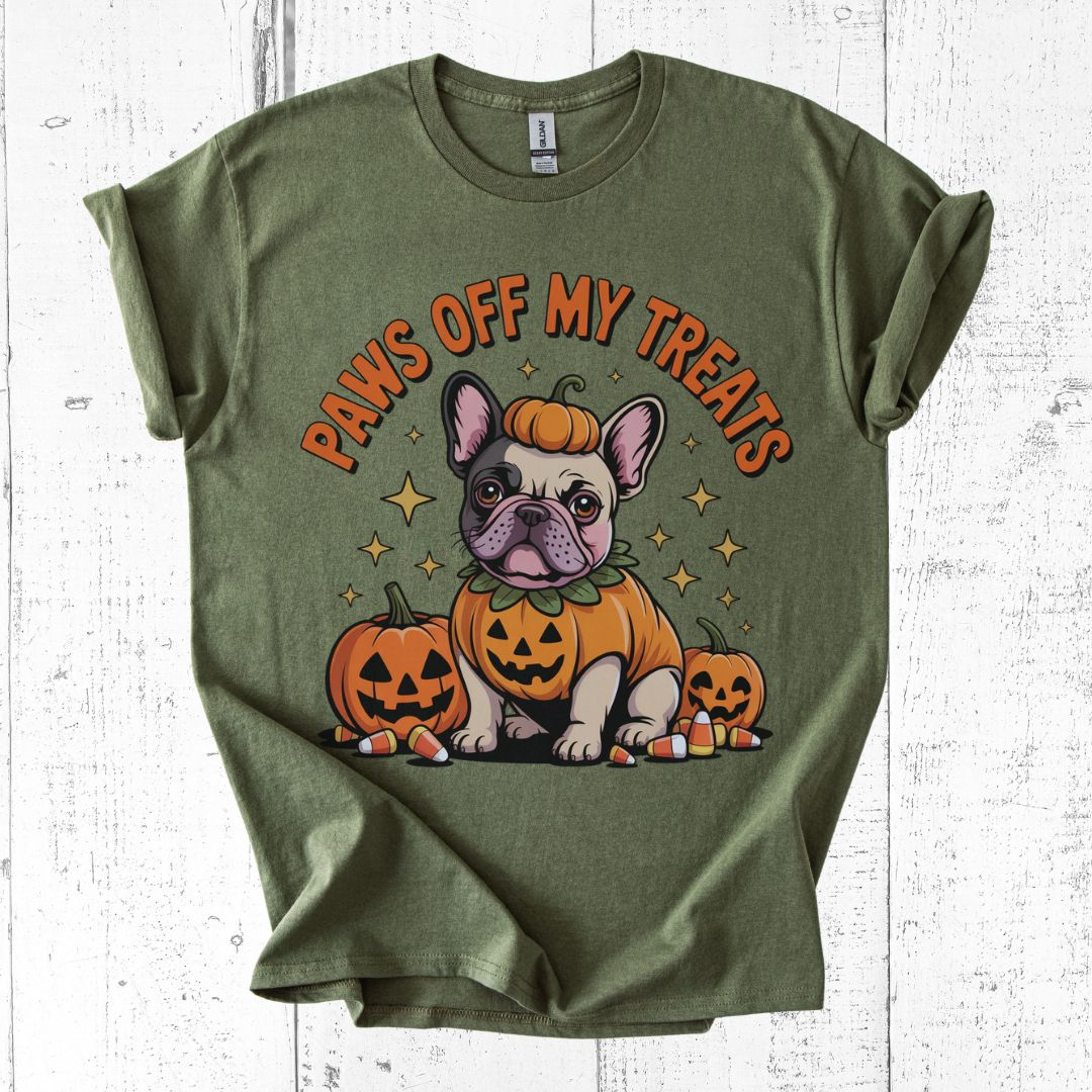 Paws Off My Treats T-Shirt β Funny Frenchie Halloween Tee for Dog Lovers
