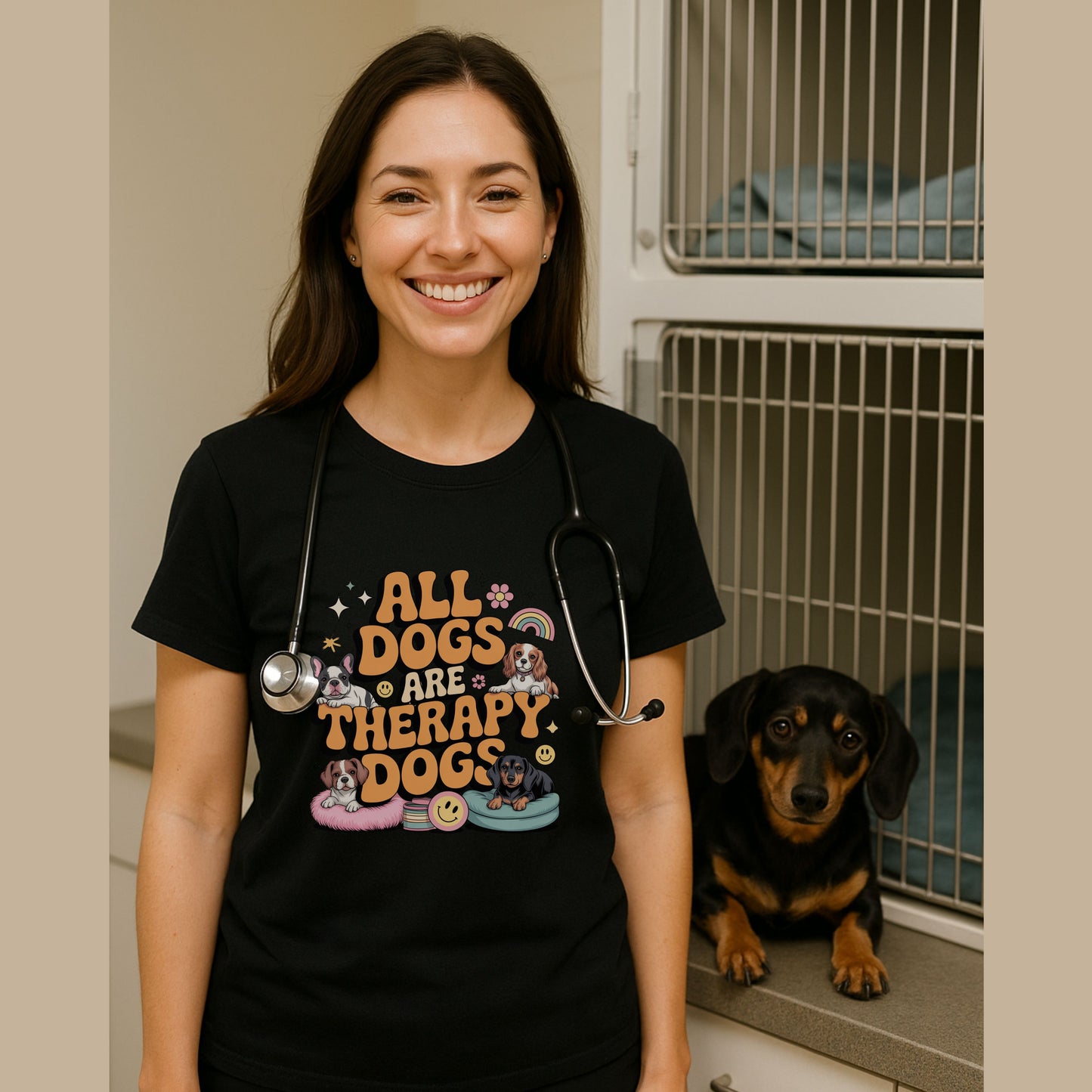 All Dogs Are Therapy Dogs Shirt – Comfort Tee for Dog Lovers with a Retro Vibe