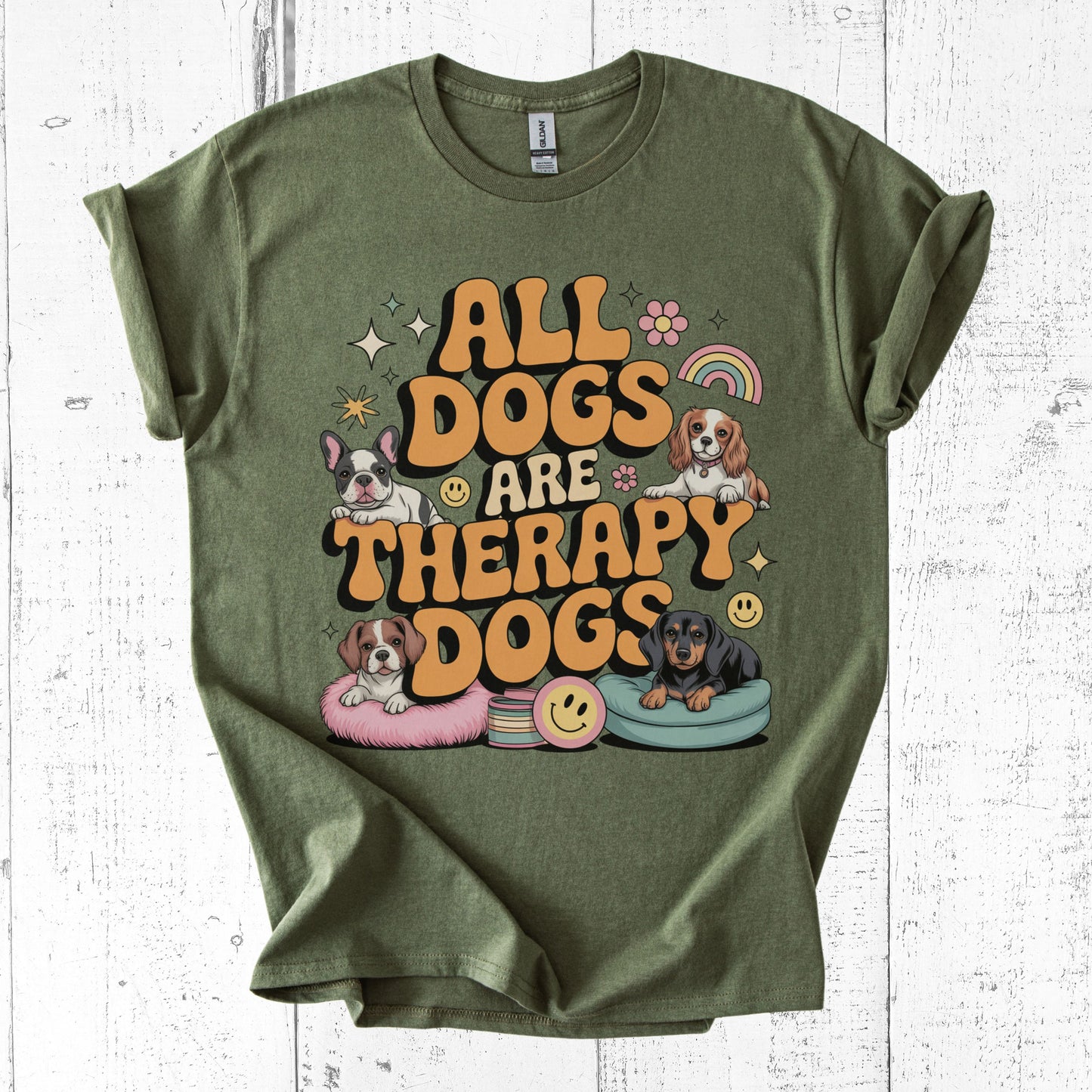 All Dogs Are Therapy Dogs Shirt – Comfort Tee for Dog Lovers with a Retro Vibe