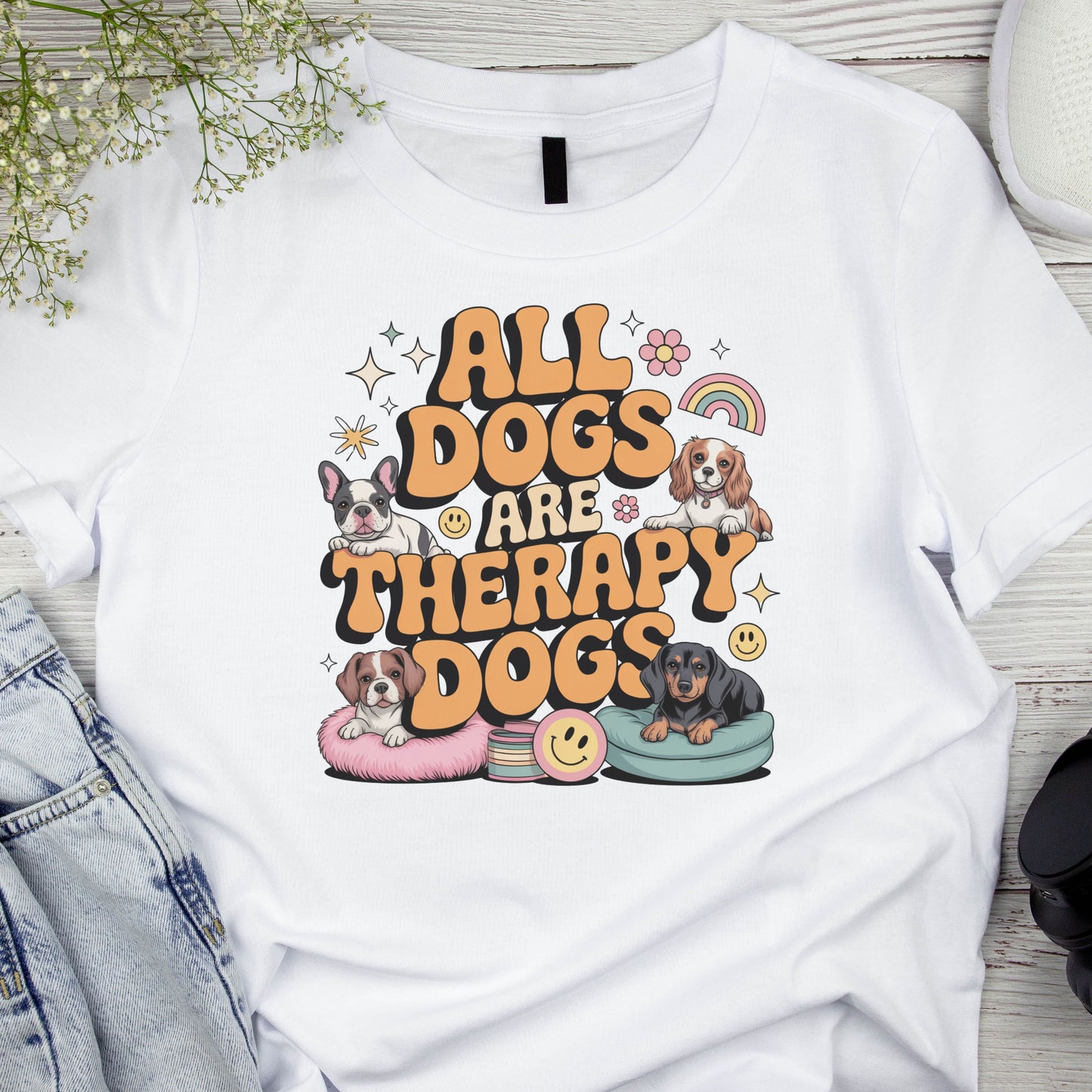 All Dogs Are Therapy Dogs Shirt – Comfort Tee for Dog Lovers with a Retro Vibe