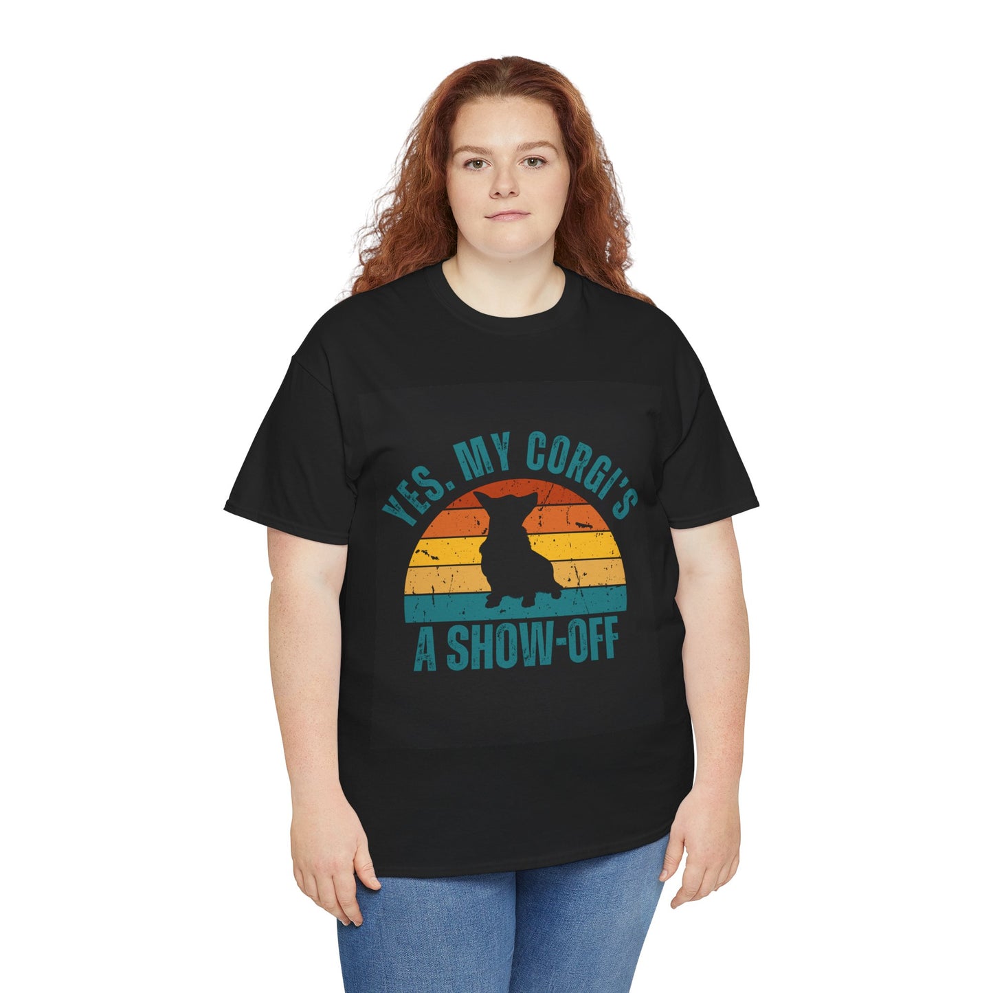 Comfortable cotton tee with a Corgi print for animal enthusiasts.