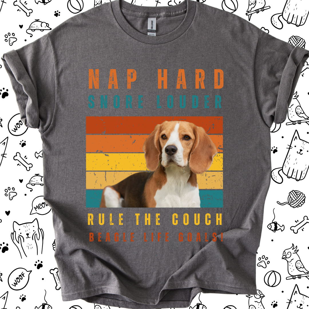 Life goals Beagle dog T-shirt – perfect for fans of sleepy pups.