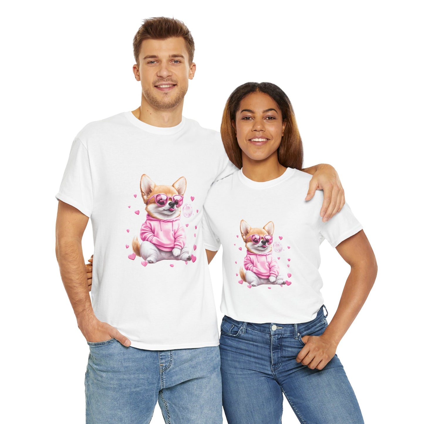 Humorous Corgi wigglebutt t-shirt featuring cartoon dog design with 'Butt Queen' text and heart details