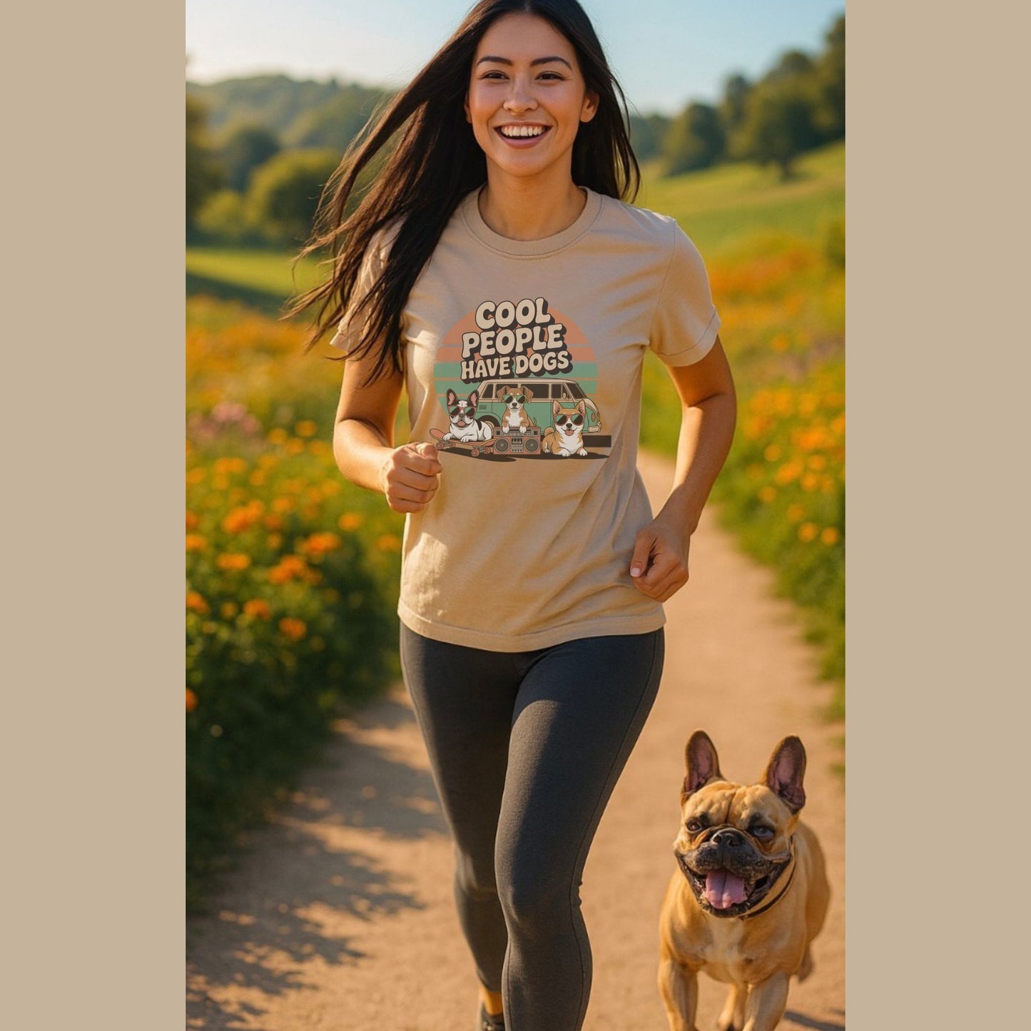 Unisex t-shirt with retro dog graphic and ‘Cool People Have Dogs' text, perfect for dog lovers.