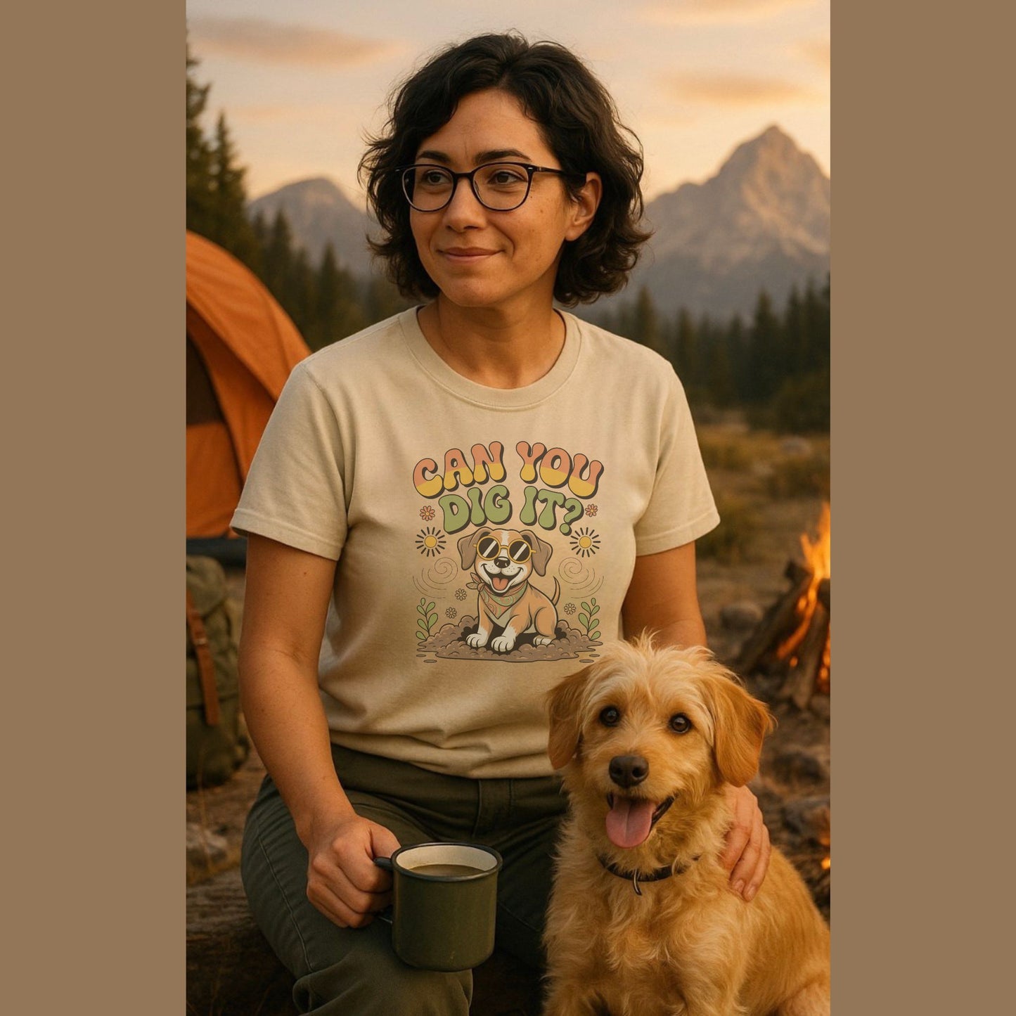 Unisex t-shirt with retro dog graphic and ‘Can You Dig It?’ text, perfect for dog lovers.