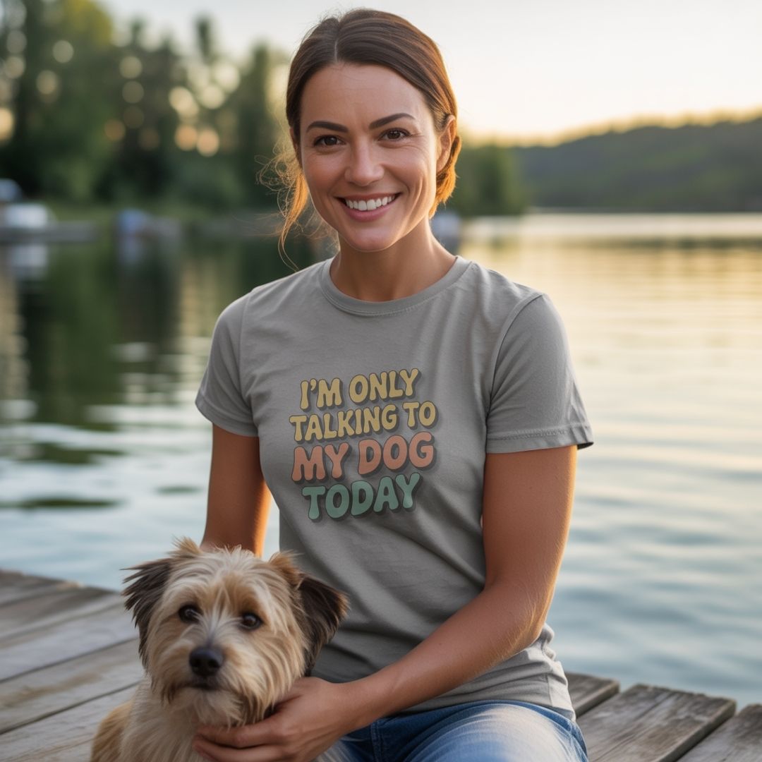 Sport Gray unisex t-shirt with retro dog graphic and ‘I'm Only Talking To My Dog Today' text, perfect for dog lovers.