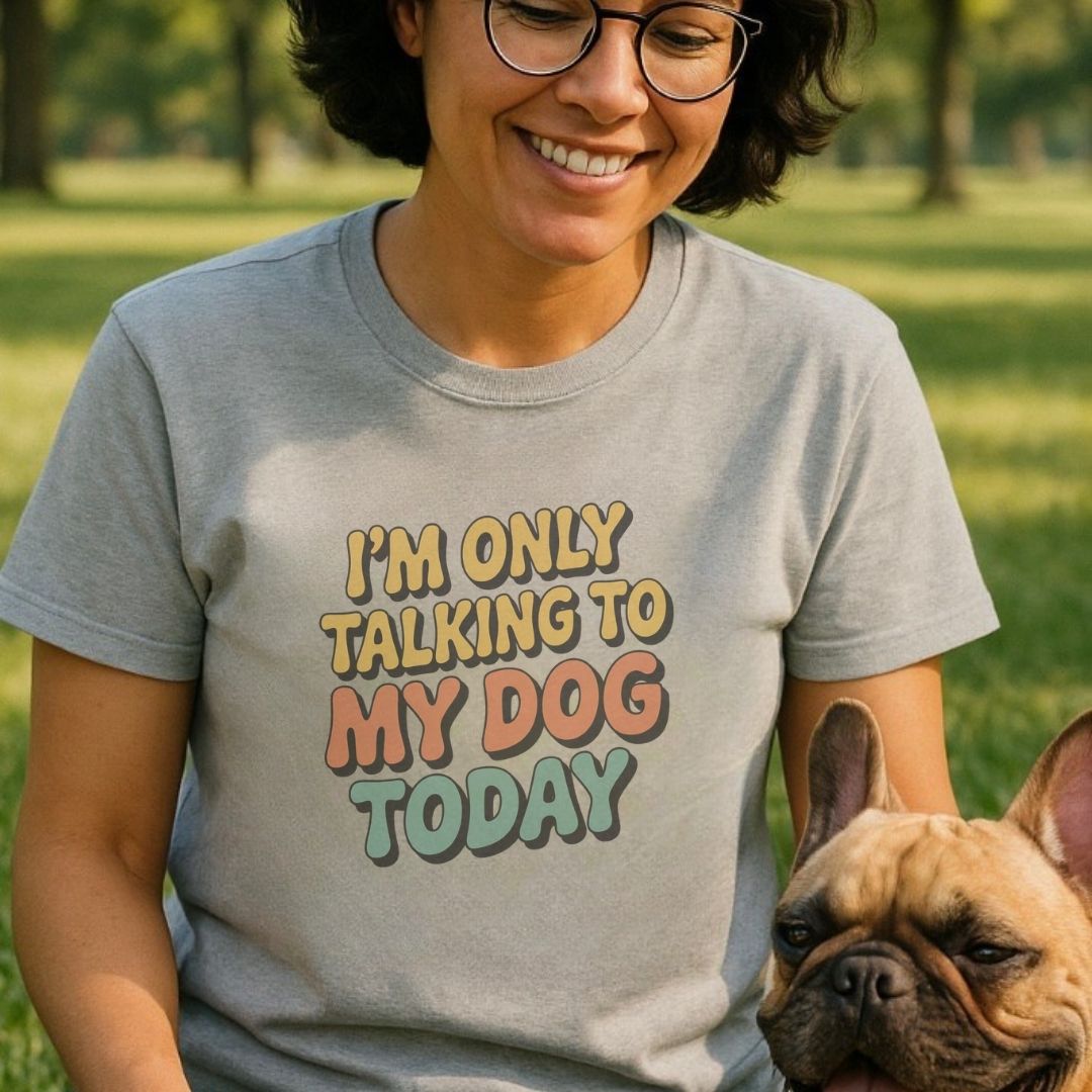 Sport Gray unisex t-shirt with retro dog graphic and ‘I'm Only Talking To My Dog Today' text, perfect for dog lovers.