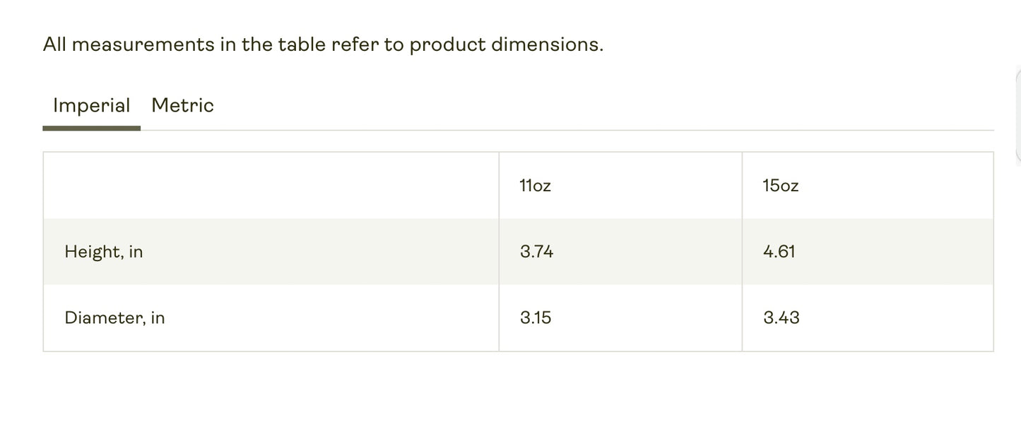 Product dimensions