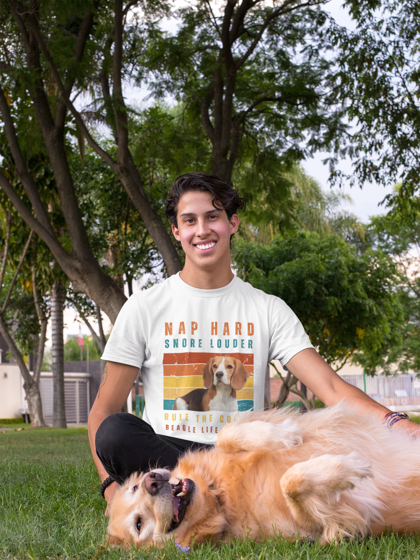 Funny Beagle lover's t-shirt with 'Nap Hard Snore Louder' text - perfect gift for dog owners and beagle enthusiasts