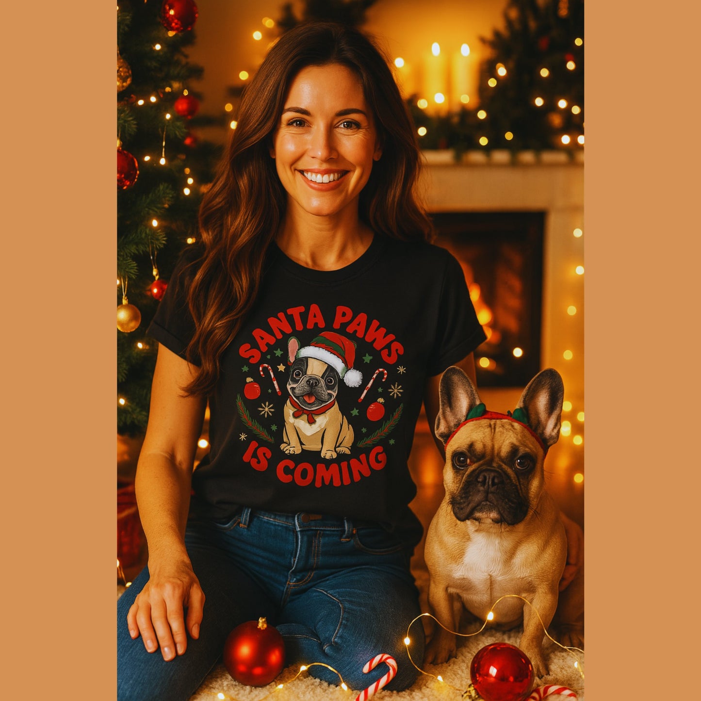 Black unisex t-shirt with retro dog graphic and ‘Santa Paws Is Coming’ text, perfect for dog lovers.