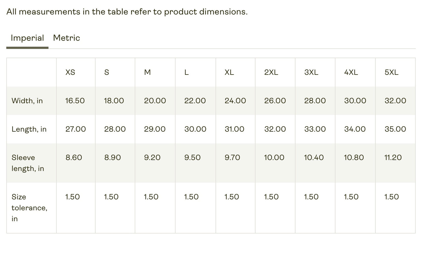 Product Dimensions