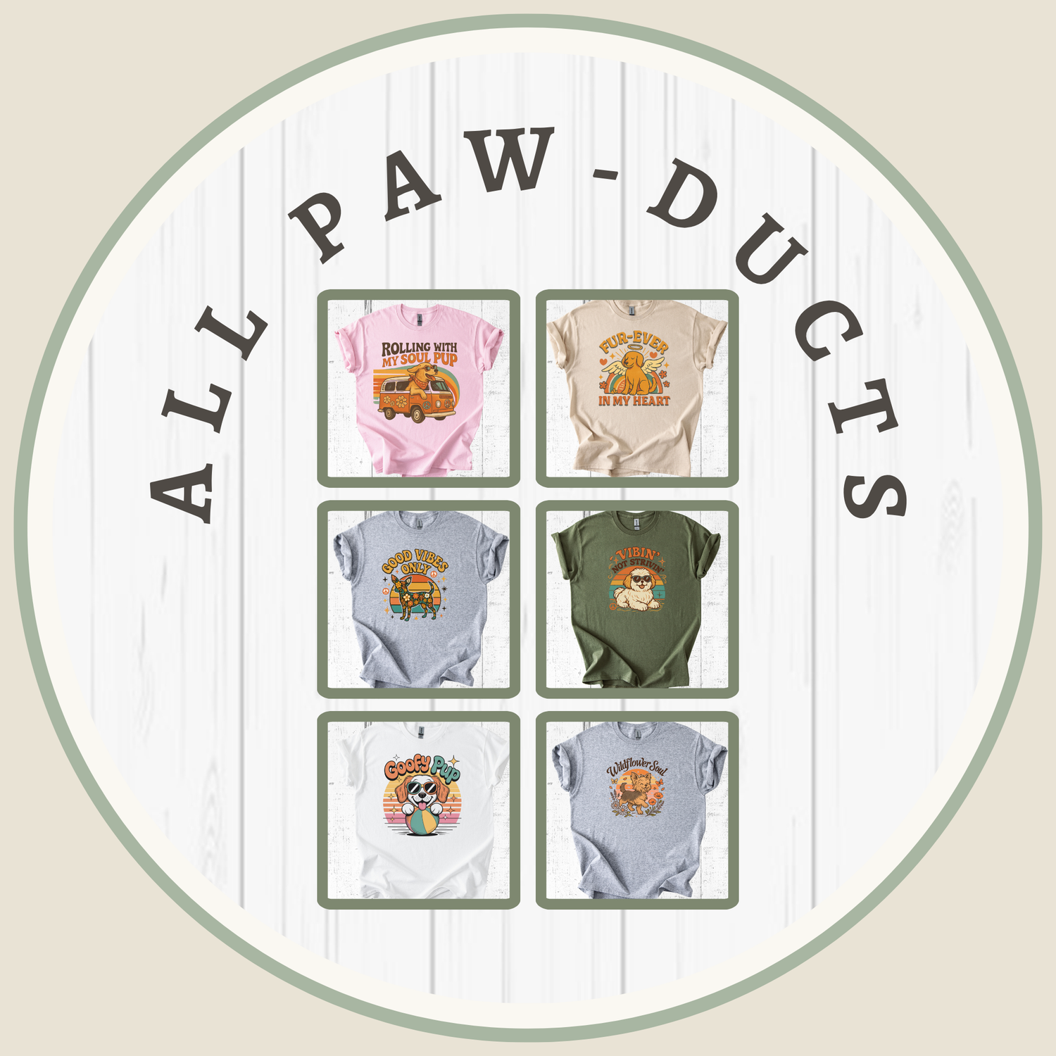 All Paw-Ducts Collection Image showcasing some of the tees from Pupperazzi Gear