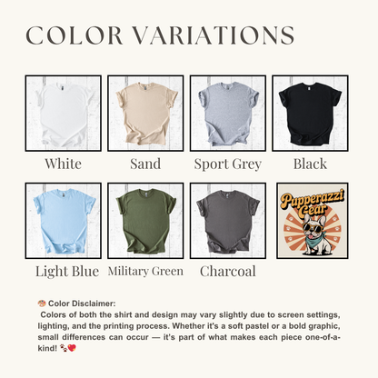 Color variations of t-shirts displayed with a brand logo.