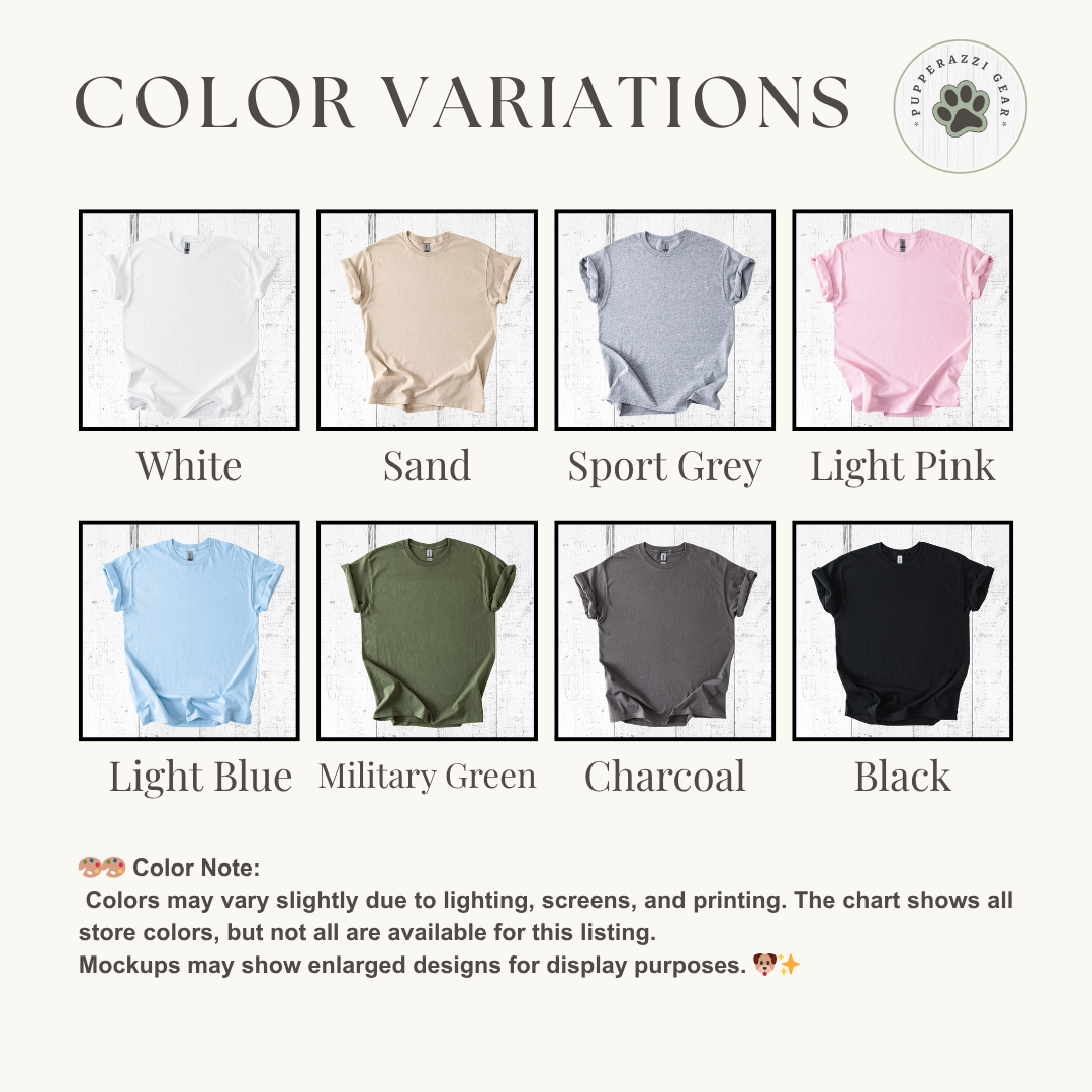 Color chart for baby onesies with various color options displayed.