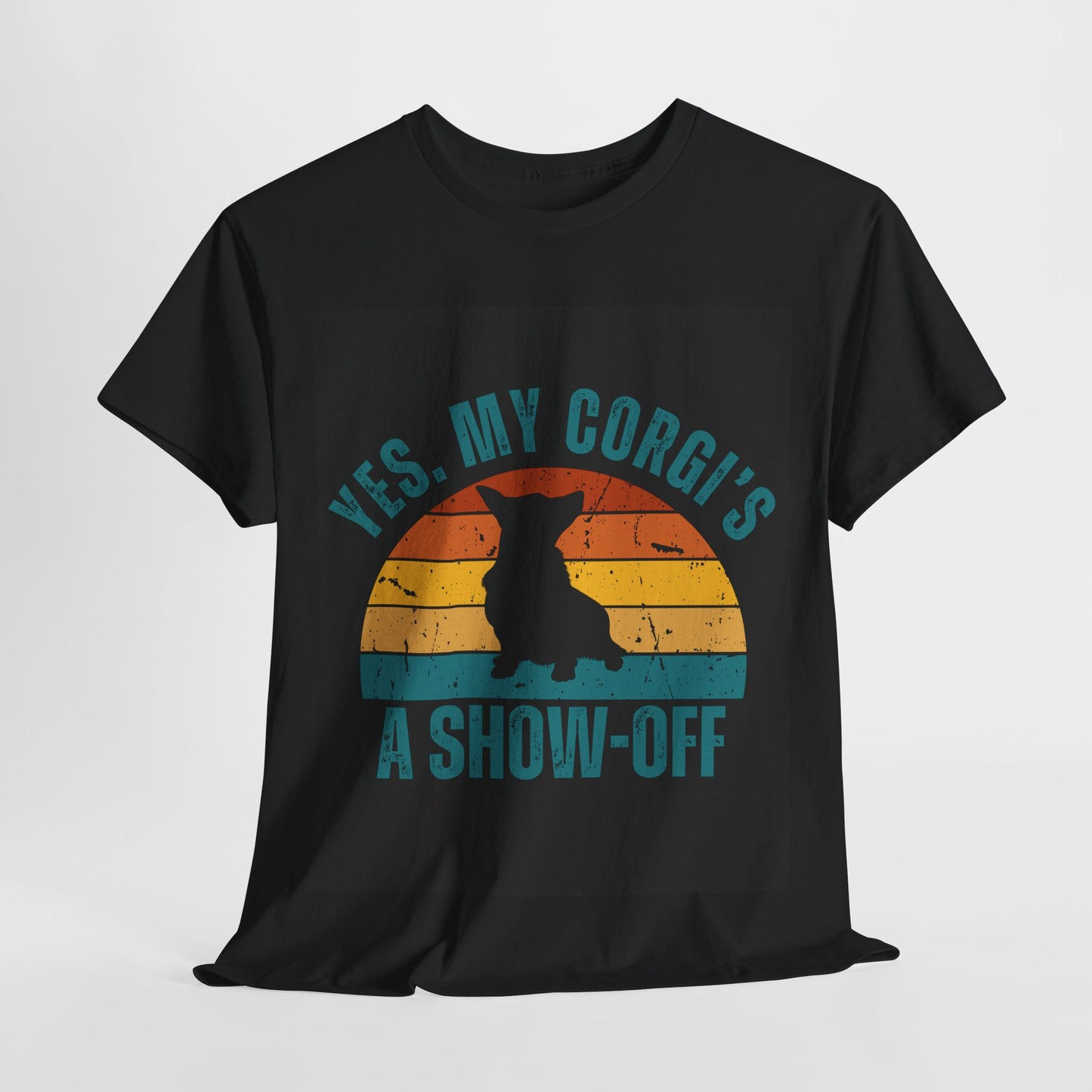 Colorful animal lover T-shirt featuring a playful Corgi illustration.