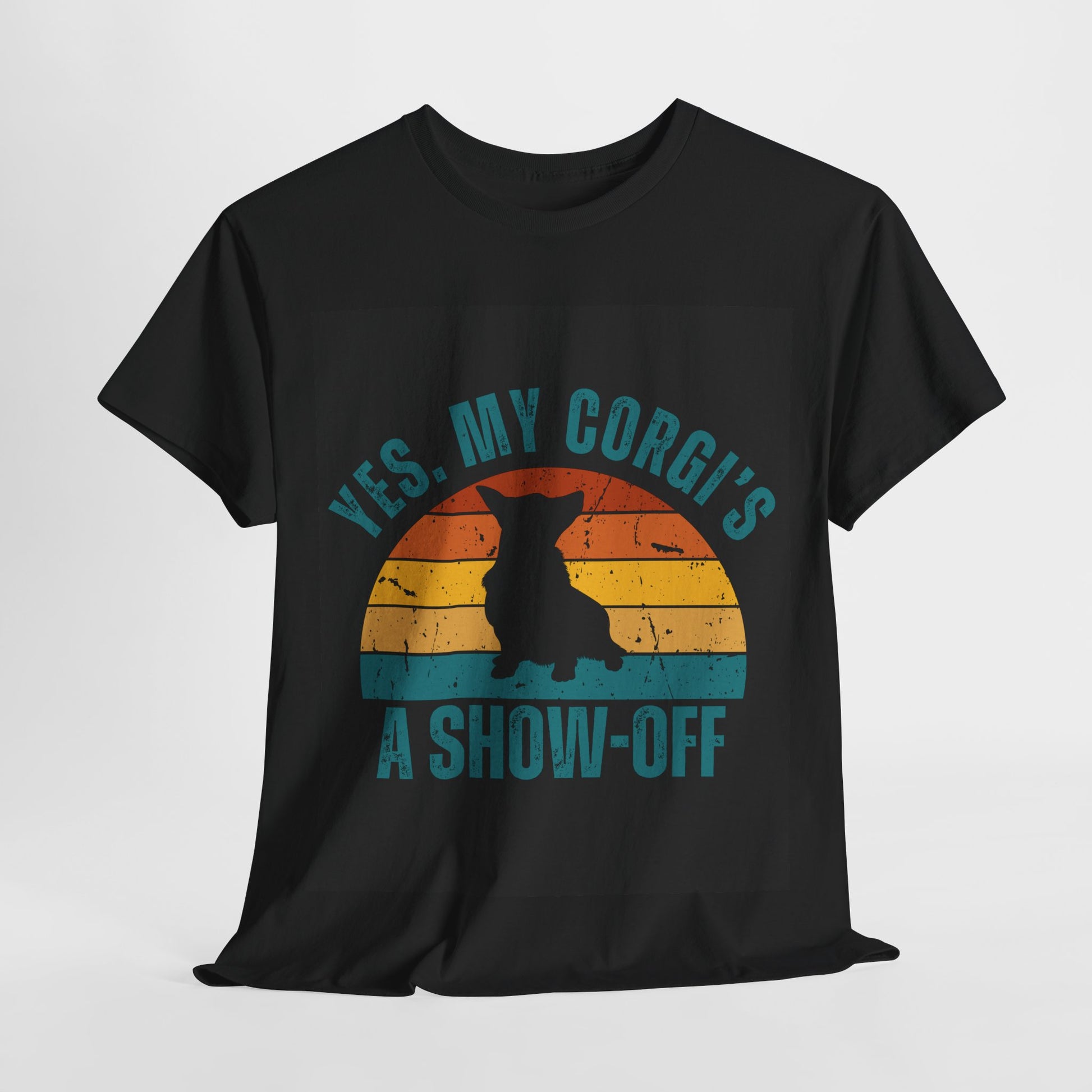 Colorful animal lover T-shirt featuring a playful Corgi illustration.