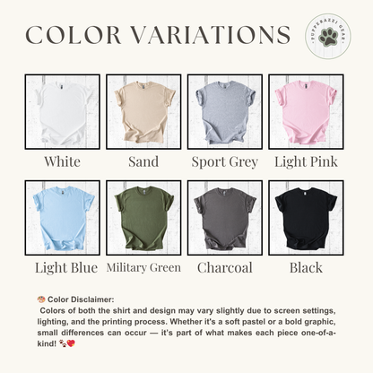 Color variations of shirts displayed with a brand logo at the top right corner.