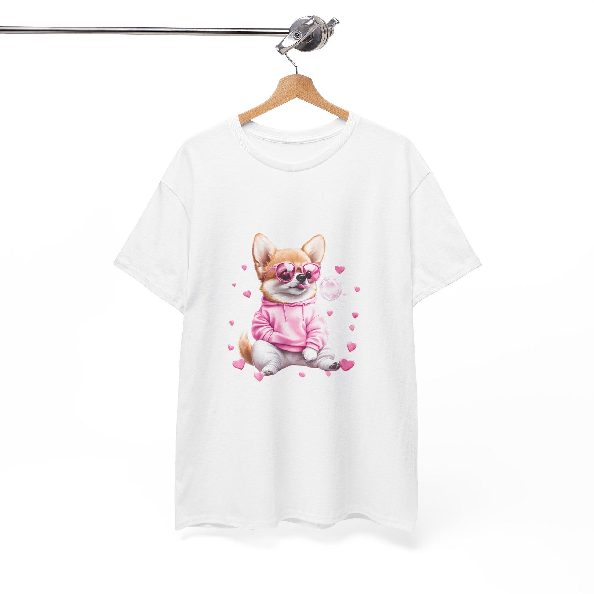 Funny Corgi Butt Queen t-shirt with kawaii-style dog, pink hearts and tongue out - unisex dog lover apparel