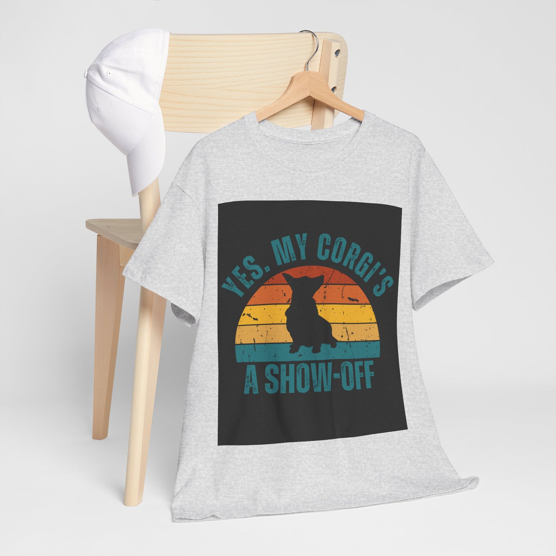 Corgi owner T-shirt with retro graphics and bold, cute style.