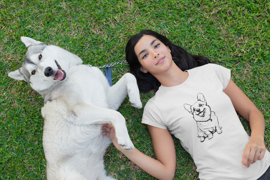 Corgi Sketch Tee TShirt Butt Queen Energy Minimalist Black and White Corgi Art for Dog Lovers - Dog Shirts for Corgi Owners and Lovers