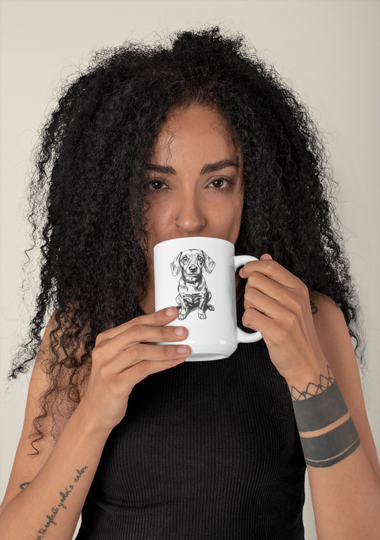 Dachshund Black and White Dogs Sketch Coffee Mug – Long Dog Love Ceramic Cup – Perfect Gift for Wiener Dog Lovers - Funny Black and White Dogs Dachshund Dog Ceramic Mug - 11oz & 15oz Coffee Cup for Pet Lovers